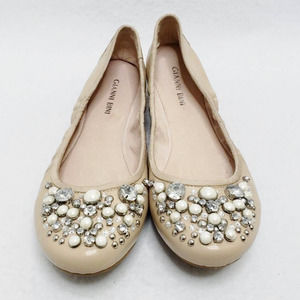 Gianni Bini Nude Blush Patent Leather Jeweled Ballet Flats Rhinestones; Size 7